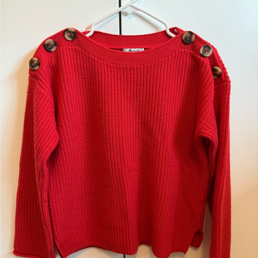 Madewell Vibrant Red Button-Accent Sweater